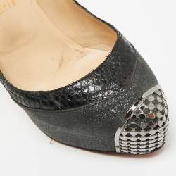 Pre Owned حذاء كعب عالي كريستيان لوبوتان ماغي قماش غليتر وجلد ثعبان أسود مزخرف بمقدمة مستديرة ونعل سميك مقاس 39