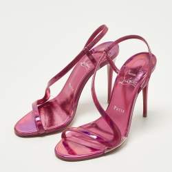 Pre Owned Christian Louboutin Rosalie Size 36 Pink Iridescent Leather Slingback Sandals