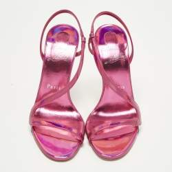 Pre Owned Christian Louboutin Rosalie Size 36 Pink Iridescent Leather Slingback Sandals
