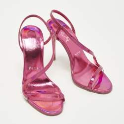 Pre Owned Christian Louboutin Rosalie Size 36 Pink Iridescent Leather Slingback Sandals