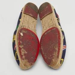 مملوكة مسبقًا Christian Louboutin Gala Size 36 Navy Blue Canvas Embroidered Crest Espadrille Flats