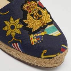مملوكة مسبقًا Christian Louboutin Gala Size 36 Navy Blue Canvas Embroidered Crest Espadrille Flats