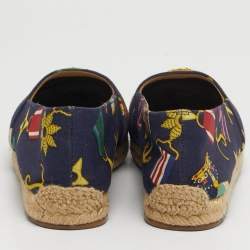 مملوكة مسبقًا Christian Louboutin Gala Size 36 Navy Blue Canvas Embroidered Crest Espadrille Flats