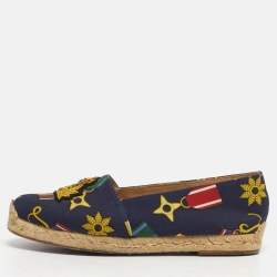 مملوكة مسبقًا Christian Louboutin Gala Size 36 Navy Blue Canvas Embroidered Crest Espadrille Flats