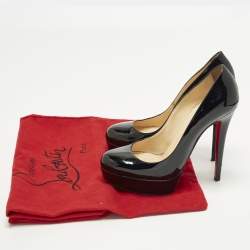 مملوكة مسبقًا حذاء كعب عالي كريستيان لوبوتان نعل سميك نيو سيمبل جلد لامع أسود مقاس 38.5