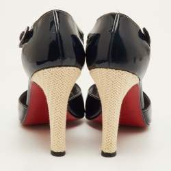 مملوكة مسبقًا Christian Louboutin Size 40 Navy Blue Patent Leather T-Strap Peep Toe Sandals