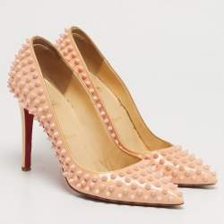 مملوكة مسبقًا حذاء كعب عالي كريستيان لوبوتان بيغال جلد وردي لامع مقاس 35.5