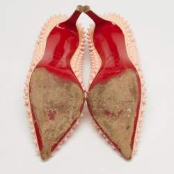 مملوكة مسبقًا حذاء كعب عالي كريستيان لوبوتان بيغال جلد وردي لامع مقاس 35.5