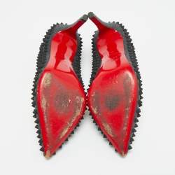 Pre Owned Christian Louboutin Pigalle Spikes Size 38 Grey Wool Pumps