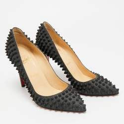 Pre Owned Christian Louboutin Pigalle Spikes Size 38 Grey Wool Pumps