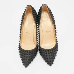 Pre Owned Christian Louboutin Pigalle Spikes Size 38 Grey Wool Pumps