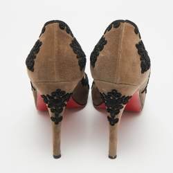 مملوكة مسبقًا Christian Louboutin Very Prive Size 39 Grey/Black Suede and Lace Embroidered Peep Toe Pumps