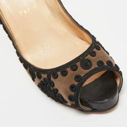 مملوكة مسبقًا Christian Louboutin Very Prive Size 39 Grey/Black Suede and Lace Embroidered Peep Toe Pumps