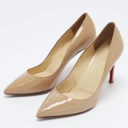 مملوكة مسبقًا Christian Louboutin Pigalle Size 39.5 Beige Patent Leather Pumps