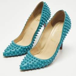 مملوكة مسبقًا حذاء كعب عالي كريستيان لوبوتان بيجال سبايكس سويدي أزرق مقاس 40.5