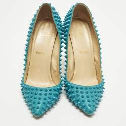 مملوكة مسبقًا حذاء كعب عالي كريستيان لوبوتان بيجال سبايكس سويدي أزرق مقاس 40.5