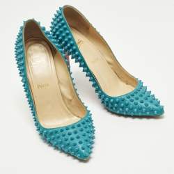 مملوكة مسبقًا حذاء كعب عالي كريستيان لوبوتان بيجال سبايكس سويدي أزرق مقاس 40.5