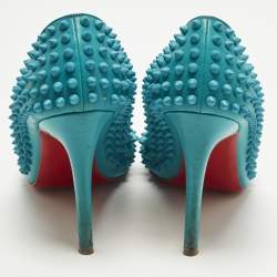 مملوكة مسبقًا حذاء كعب عالي كريستيان لوبوتان بيجال سبايكس سويدي أزرق مقاس 40.5