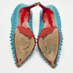 مملوكة مسبقًا حذاء كعب عالي كريستيان لوبوتان بيجال سبايكس سويدي أزرق مقاس 40.5