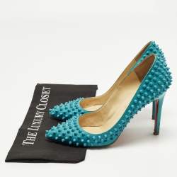 مملوكة مسبقًا حذاء كعب عالي كريستيان لوبوتان بيجال سبايكس سويدي أزرق مقاس 40.5