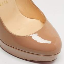 مملوكة مسبقًا حذاء كعب عالي كريستيان لوبوتان بيانكا جلد بيج لامع بنعل سميك مقاس 37.5