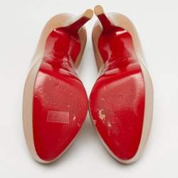 مملوكة مسبقًا حذاء كعب عالي كريستيان لوبوتان بيانكا جلد بيج لامع بنعل سميك مقاس 37.5