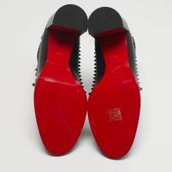 Pre Owned حذاء بوت مقاتل كريستيان لوبوتان جلد أسود وشييرينغ بمسامير الحجم 39