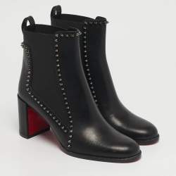 Pre Owned حذاء بوت مقاتل كريستيان لوبوتان جلد أسود وشييرينغ بمسامير الحجم 39