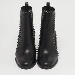Pre Owned حذاء بوت مقاتل كريستيان لوبوتان جلد أسود وشييرينغ بمسامير الحجم 39