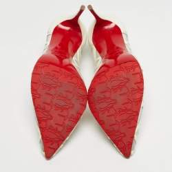 Pre Owned Christian Louboutin Tititata Size 39.5 Cream Mesh and Leather Pumps