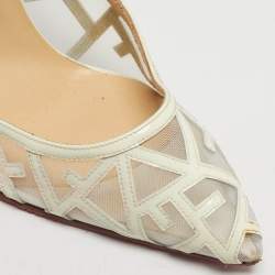 Pre Owned Christian Louboutin Tititata Size 39.5 Cream Mesh and Leather Pumps