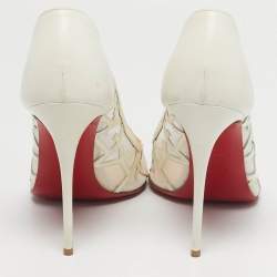 Pre Owned Christian Louboutin Tititata Size 39.5 Cream Mesh and Leather Pumps