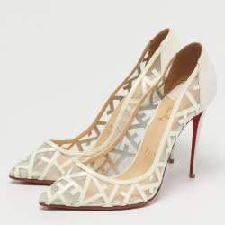 Pre Owned Christian Louboutin Tititata Size 39.5 Cream Mesh and Leather Pumps