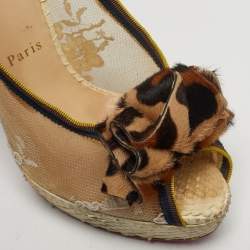 مملوكة مسبقًا حذاء كعب عالي كريستيان لوبوتان ليدي بيب دانتيل بيج وثعبان جلدي مقدمة مفتوحة مقاس 39.5