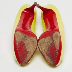 مملوكة مسبقًا حذاء كعب عالي كريستيان لوبوتان "فيري بريفي" مقدمة مفتوحة و نعل سميك جلد لامع أسود مقاس 39