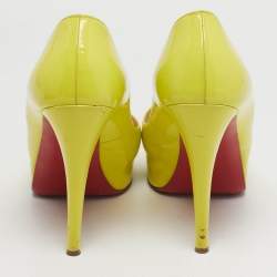 مملوكة مسبقًا حذاء كعب عالي كريستيان لوبوتان "فيري بريفي" مقدمة مفتوحة و نعل سميك جلد لامع أسود مقاس 39