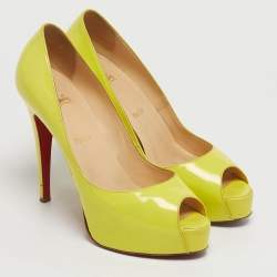 مملوكة مسبقًا حذاء كعب عالي كريستيان لوبوتان "فيري بريفي" مقدمة مفتوحة و نعل سميك جلد لامع أسود مقاس 39