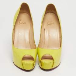 مملوكة مسبقًا حذاء كعب عالي كريستيان لوبوتان "فيري بريفي" مقدمة مفتوحة و نعل سميك جلد لامع أسود مقاس 39