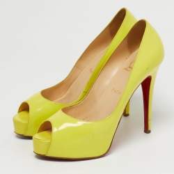 مملوكة مسبقًا حذاء كعب عالي كريستيان لوبوتان "فيري بريفي" مقدمة مفتوحة و نعل سميك جلد لامع أسود مقا�س 39