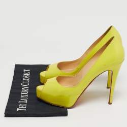 مملوكة مسبقًا حذاء كعب عالي كريستيان لوبوتان "فيري بريفي" مقدمة مفتوحة و نعل سميك جلد لامع أسود مقاس 39