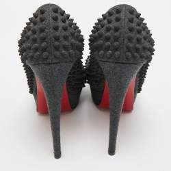 Pre Owned Christian Louboutin Lady Peep Spikes Size 39.5 Grey Wool Platform Pumps