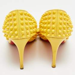 Pre Owned Christian Louboutin Pigalle Spikes Size 39.5 Yellow Patent Leather Pumps