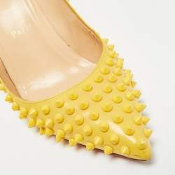Pre Owned Christian Louboutin Pigalle Spikes Size 39.5 Yellow Patent Leather Pumps