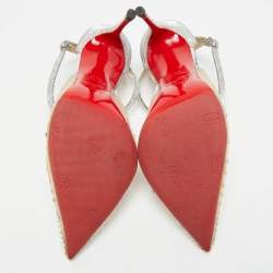 مملوكة مسبقًا صندل كريستيان لوبوتان تويستيسيما شبك و قماش لوريكس فضي مرصع ستراس مقاس 38.5