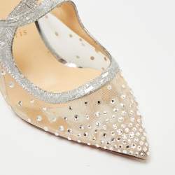 مملوكة مسبقًا صندل كريستيان لوبوتان تويستيسيما شبك و قماش لوريكس فضي مرصع ستراس مقاس 38.5