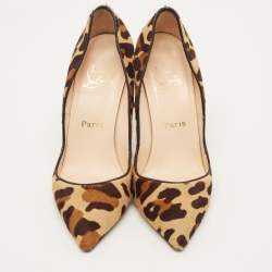 Pre Owned Christian Louboutin Pigalle Size 39 Brown Leopard Print Calf Hair Pumps