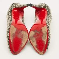 مملوكة مسبقًا حذاء كعب عالي كريستيان لوبوتان مقدمة مفتوحة استوديد أكسنت جلد أسود/فضي مقاس 39.5