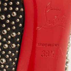 مملوكة مسبقًا حذاء كعب عالي كريستيان لوبوتان مقدمة مفتوحة استوديد أكسنت جلد أسود/فضي مقاس 39.5