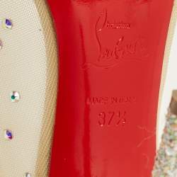 Pre Owned Christian Louboutin Follies Strass Size 37.5 Beige Glitter and Mesh Pumps