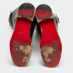 Pre Owned Christian Louboutin Size 38 Black Leather and Suede Studded Buckle Mid Calf Boots